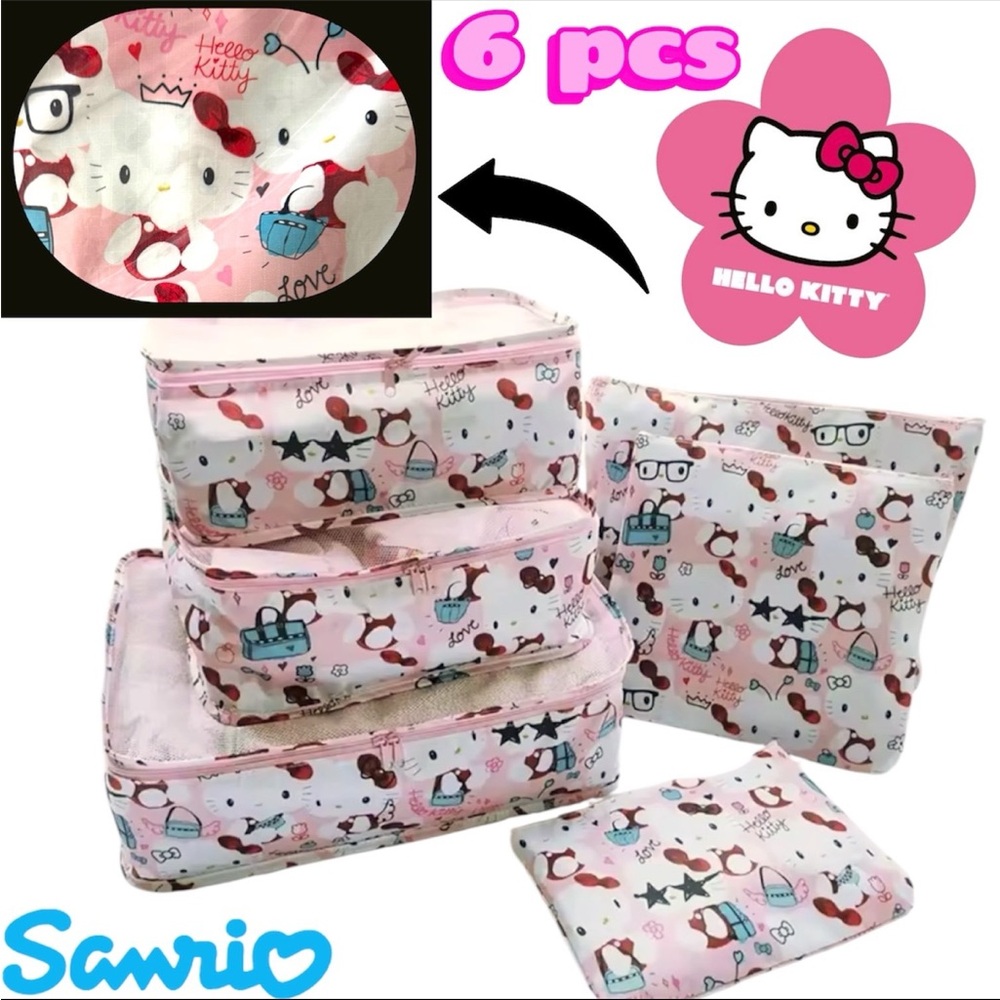 6pc Sanrio Water-resistant Travel Cube Storage Bags  Underwear Shoes HELLO KITTY